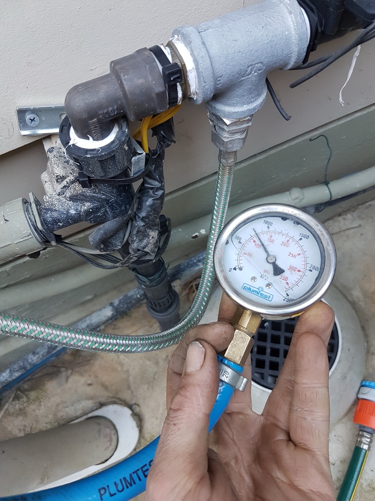 Pressure gauge testing on plumbing equipment
